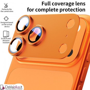 Telefono galinės kameros grūdintas stiklas - pilnai dengiantis - oranžinis (Apple Iphone 17 Pro Max)